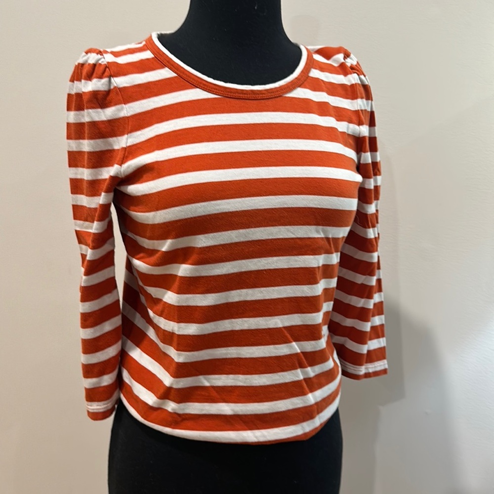 JCrew Striped Top with 3/4 length Puffy sleeves